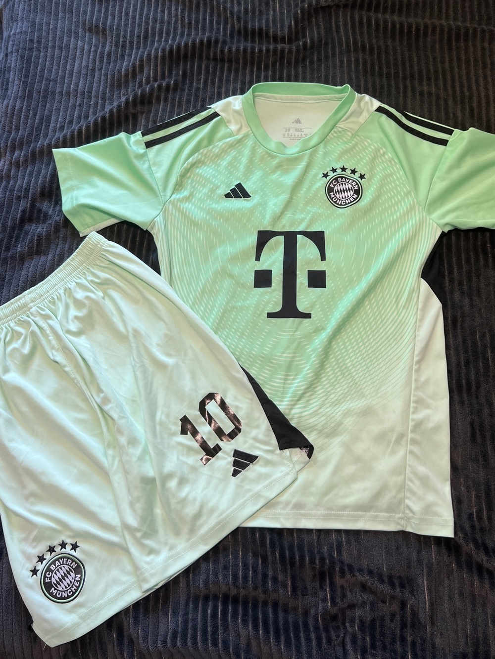 Adidas FC Bayern Youth Mint Green Soccer Jersey & Shorts Kit